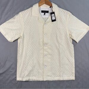 Rag & Bone Shirt Mens Small White Lace Short Sleeve Button Up Embroidered Sheer